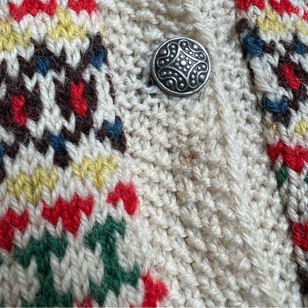 Vintage Wool Fair Isle Nordic Kids Cardigan Sweater - Picture 3 of 5